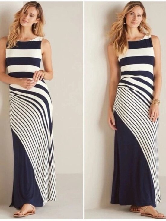 Soft Surroundings Dresses & Skirts - Soft Surroundings Vela Infinity Maxi Dress Navy Striped Sleeveless Coastal Sz L